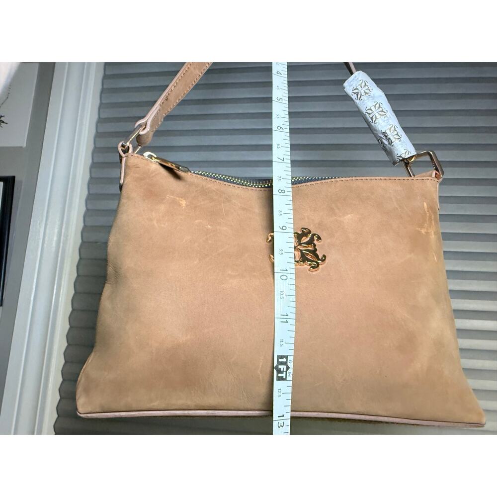 Rustic Cuff Cheyenne Suede Shoulder Bag Tan Camel Leather Gold Tone Purse2 - Picture 10 of 12